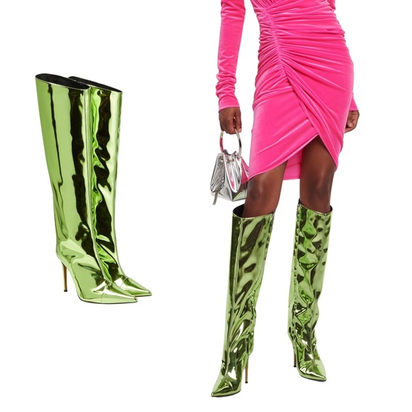 Alexandre Vauthier Shoes - ALEXANDRE VAUTHIER TALL METALLIC BOOTS IN GREEN SIZE IT40